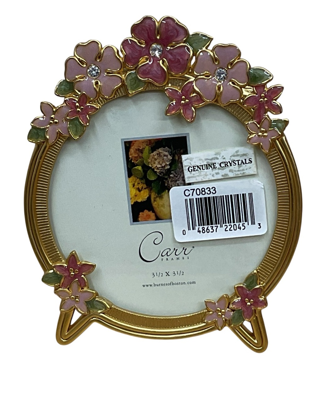 Carr Floral Gold Picture Frame with Pink Enamel Flowers with genuine crystals